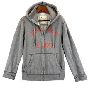 American Eagle Hoodie Womens Medium Gray Y2k Mall Girl Full Zip Pockets Spellout